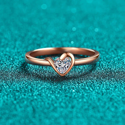NeeTim Heart Cut Moissanite Eternity Ring 925 Sterling Silver with Champagne White Gold Plated Band Lab Diamond Rings For Women