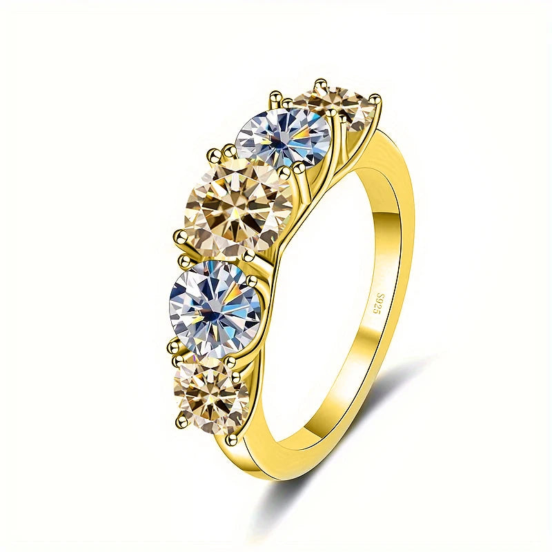 5 Stones 3.6CT All Moissanite Rings for Women gold Plated 925 Sterling Sliver Wedding Band Sparkling Diamonds Fine Jewelry GRA