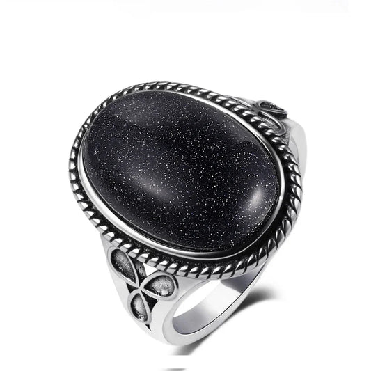 S925 Silver Retro Natural Labradorite Flower Rings Jewelry Silver Large Tiger Eye Engagement Wedding Gift for Women