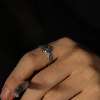 Buyee 925 Sterling Silver Male Ring Finger Elegant Gray Eagle Open Ring for Men Fashion Unique Punk Fine Jewelry Circle Gift