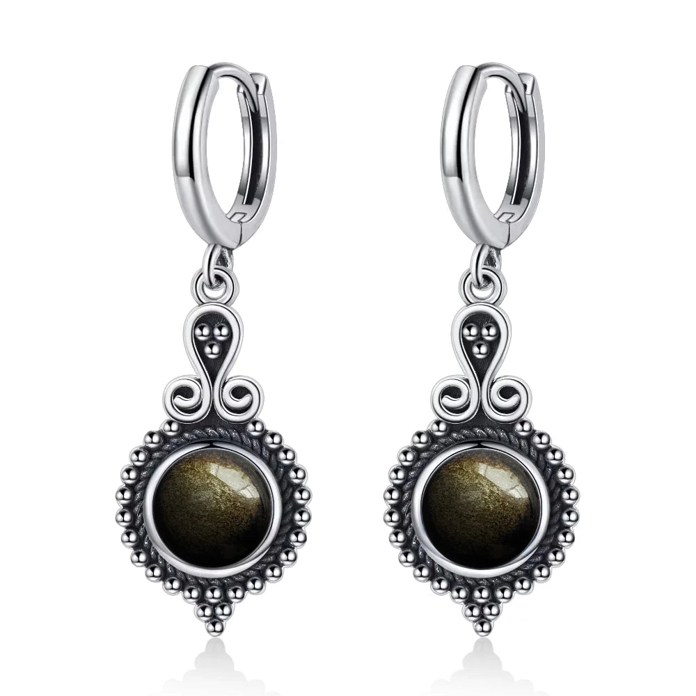 925 Sterling Silver Natural Kyanite Drop Earrings for Women Wedding Gifts Jewelry Vintage Hoop Earrings