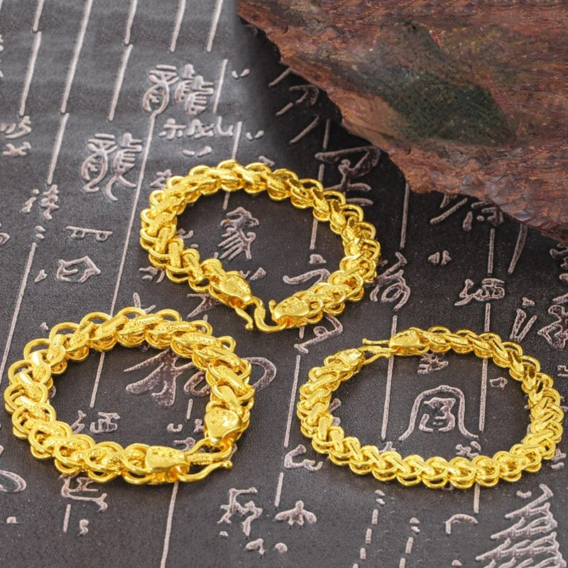 Pure Gold Color Fried Dough Twist Bracelet for Men Gold Color Bracelet Bangle Wedding Birthday Party Fine Jewelry Gifts