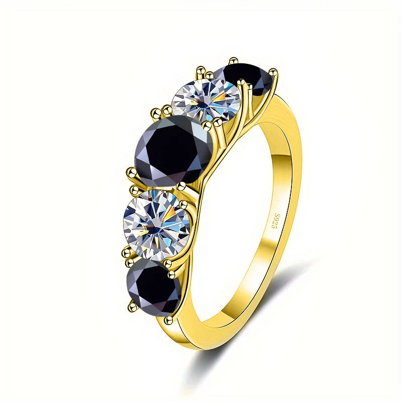 5 Stones 3.6CT All Moissanite Rings for Women gold Plated 925 Sterling Sliver Wedding Band Sparkling Diamonds Fine Jewelry GRA