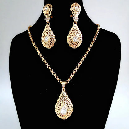 French jewelry water drop crystal necklace earrings Birthday party jewelry Arab banquet luxury gold color wedding jewelry