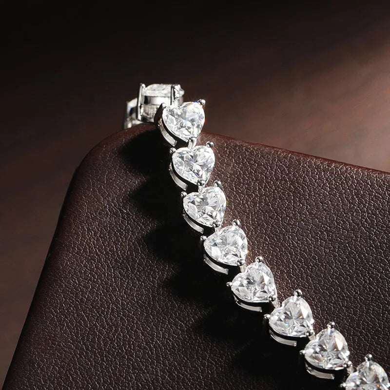 KNOBSPIN D VVS1 Heart Moissanite Tennis Bracelet Original 925 Sterling Silver Plated 18k White Gold with GRA Bracelets for Women