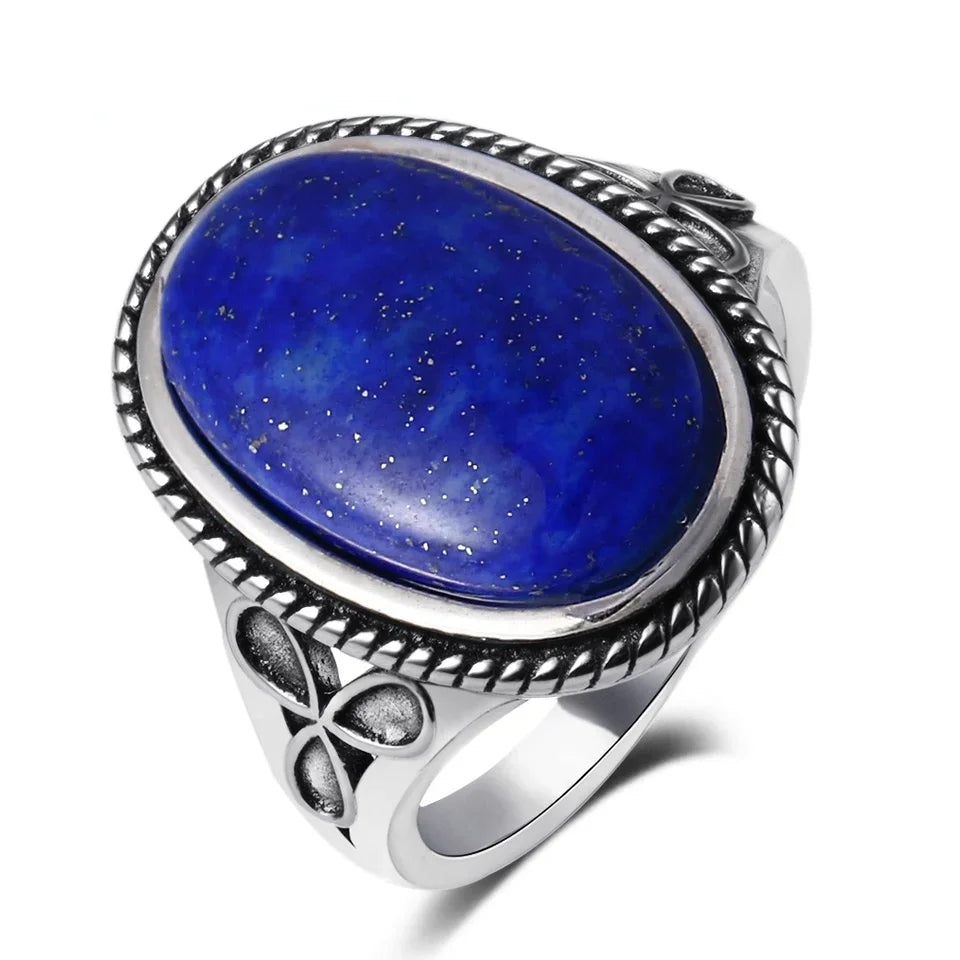 S925 Silver Retro Natural Labradorite Flower Rings Jewelry Silver Large Tiger Eye Engagement Wedding Gift for Women