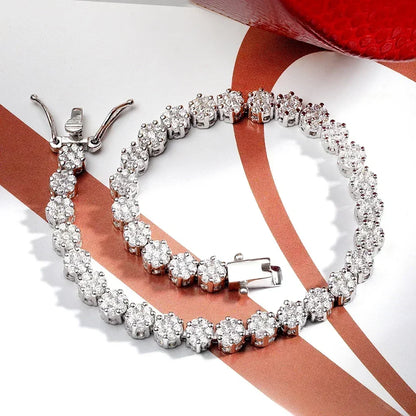 Full Moissanite Diamond Tennis Bracelet With  Certificate Flower Shape Bracelets For Women 925 Sterling Silver Fine Jewelry