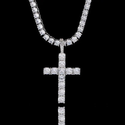 Fashion Simple Bling Cross Jewelry Iced Out Cubic Zirconia Diamond 18k White Gold Plated Cross Pendant Necklace For Men Women