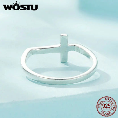 WOSTU Original 925 Sterling Silver Cross Ring Oxidized Silver for Women Fine Jewelry Party Wedding Engagement Ring Gift FIR979