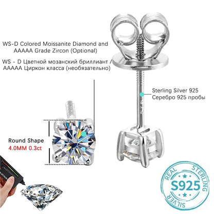 ALITREE 1ct D Color Moissanite Earrings 925 Sterling Sliver Plated Gold Diamond Ear Studs with GRA Certificate for Women Jewelry