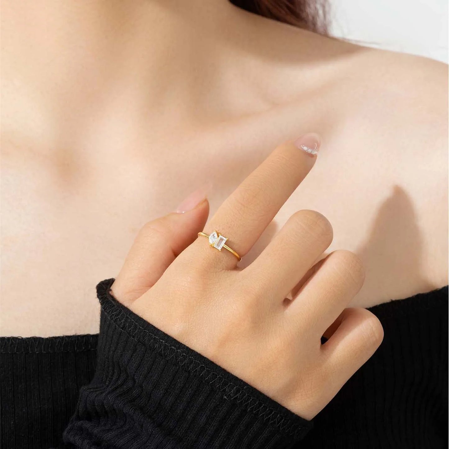 ANDYWEN New 925 Sterling Silver Square Marqulse Zircon Simple Definite Ring Women Silver Wedding Party Fine Jewelry