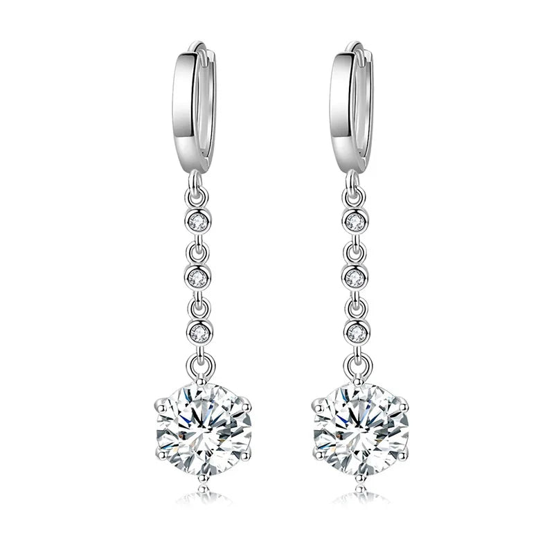 ZDADAN 925 Sterling Silver Blue Crystal Long Drop Earrings For Women Fashion Wedding Jewelry Gifts