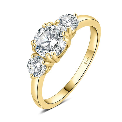 JewelryPalace Moissanite D Color 1.4ct 925 Sterling Silver 3 Stone Wedding Engagement Ring for Woman Yellow Rose Gold Plated