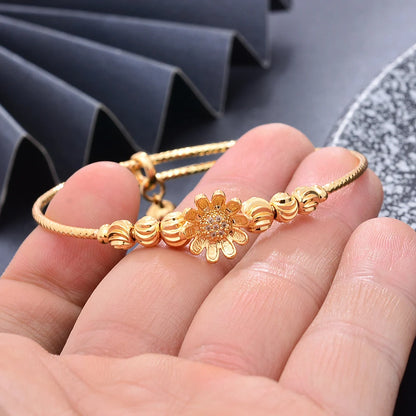 Dubai Maiden Gold Color zircon Bracelet Bangles Wedding Flower Jewelery Africa Bangles  women Flower Bangles Bijoux femme