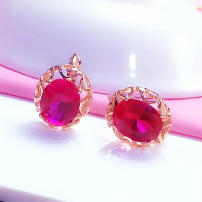 New 585 purple gold inlaid ruby earrings for women hollow design 14K rose gold classic luxury engagement jewelry for girlfriend