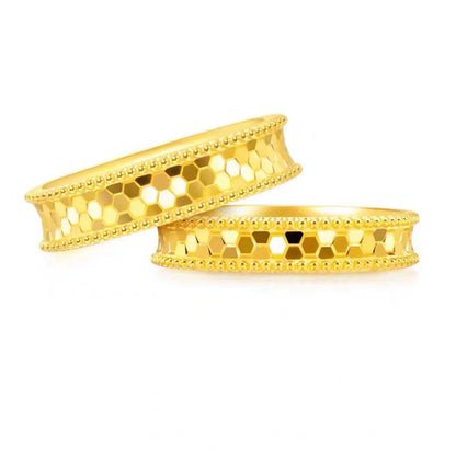Pure Gold Color Shine Honeycomb Ring for Couple Wedding Ring Women Men Real Dubai Sand Gold Trendy Lover Rings Fine Jewelry