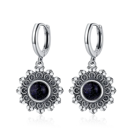 S925 Silver Snowflake Natural Kyanite Earrings for Women Round 6MM Blue Stone Vintage Jewelry Party Anniversary Gifts