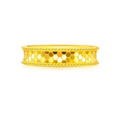 Pure Gold Color Shine Honeycomb Ring for Couple Wedding Ring Women Men Real Dubai Sand Gold Trendy Lover Rings Fine Jewelry