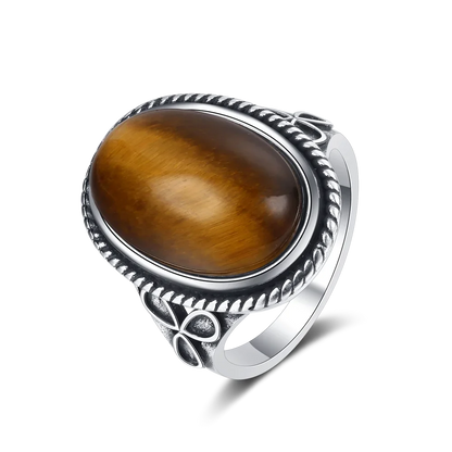 S925 Silver Retro Natural Labradorite Flower Rings Jewelry Silver Large Tiger Eye Engagement Wedding Gift for Women