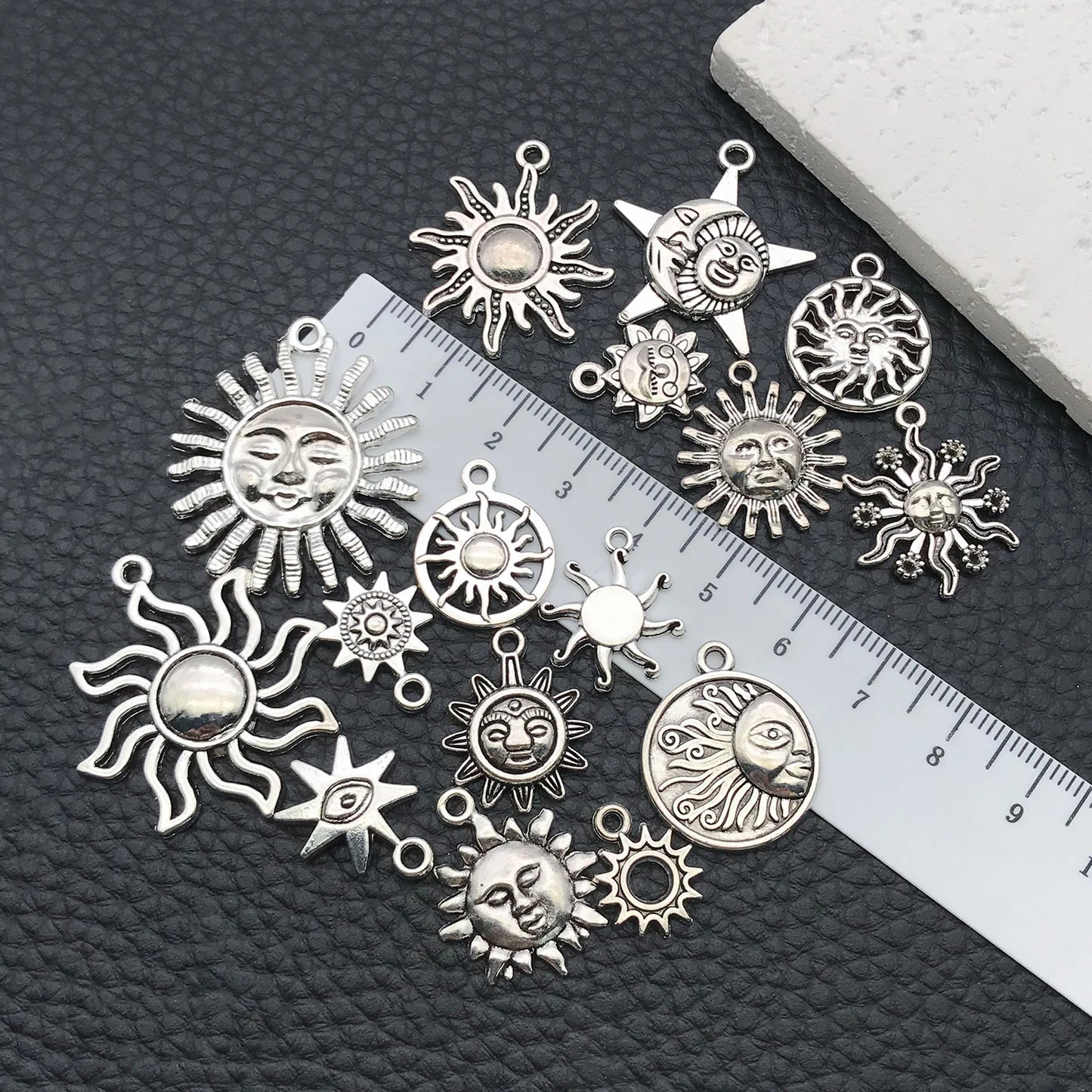 16/20pcs Antique Silver Celestial Series Set (Sun/Stars/Moon) - Perfect for Crafting Necklace, Bracelet & Earring Accessories.