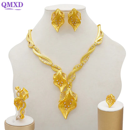 Dubai Gold Color Jewelry Sets African Indian wedding Bridal Wife gifts Necklace Bracelet Earrings ring Jewelery for Women 2022