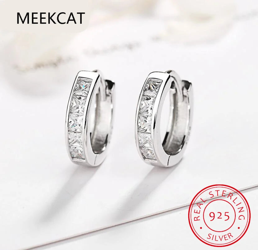 Princess Cut Total 0.8ct Moissanite Hoop Earrings for Women Half Square Lab Diamond Earring S925 Silver Plated White Gold