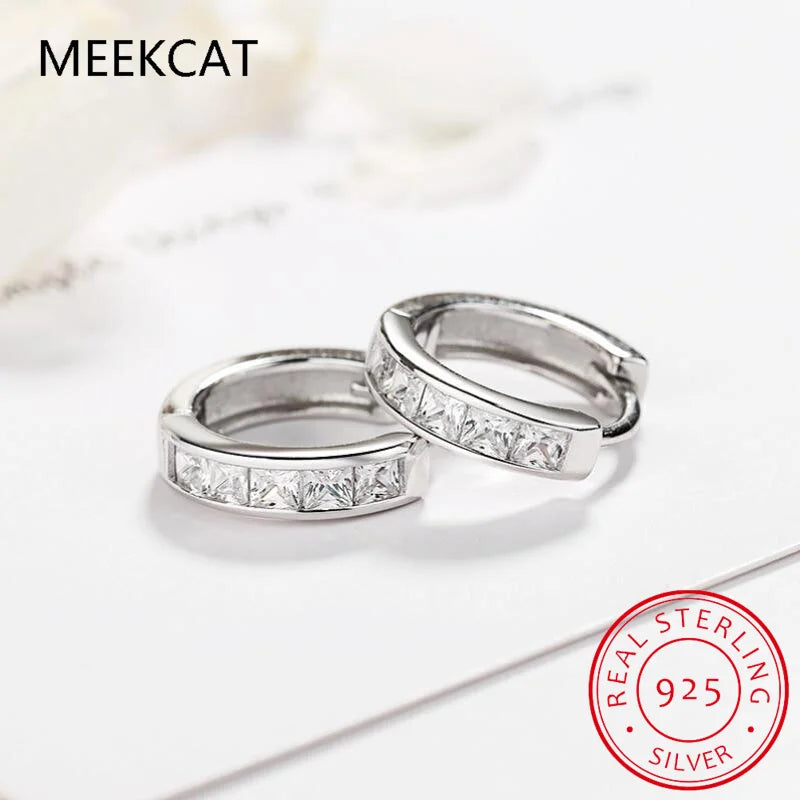 Princess Cut Total 0.8ct Moissanite Hoop Earrings for Women Half Square Lab Diamond Earring S925 Silver Plated White Gold