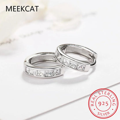 Princess Cut Total 0.8ct Moissanite Hoop Earrings for Women Half Square Lab Diamond Earring S925 Silver Plated White Gold