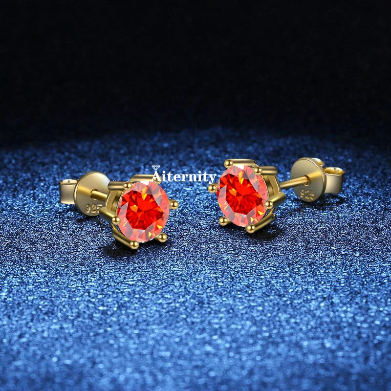 GRA Moissanite VVS1 Earrings Women 925 Sterling Silver Moissanita And Zircon Ear Studs Pink Yellow Red Orange Pass Diamond Test