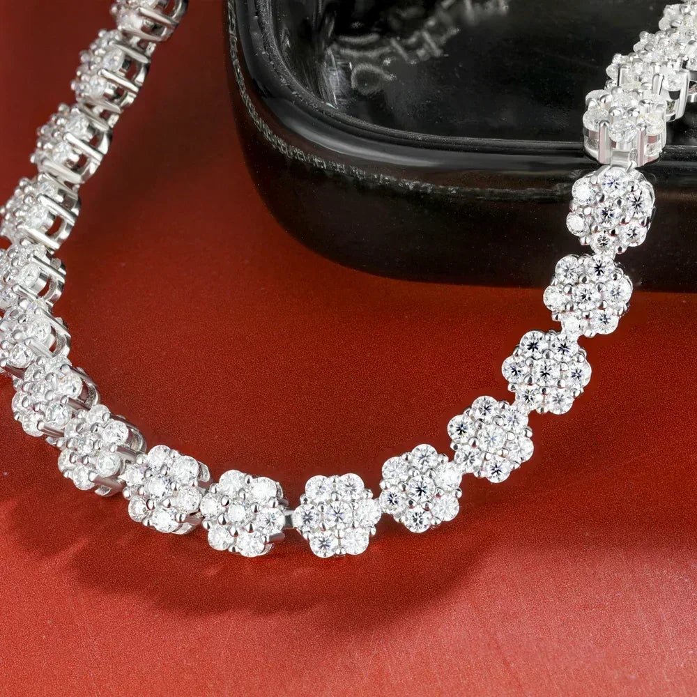 Full Moissanite Diamond Tennis Bracelet With  Certificate Flower Shape Bracelets For Women 925 Sterling Silver Fine Jewelry