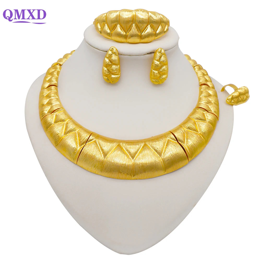 Dubai Gold Color Jewelry Sets African Indian wedding Bridal Wife gifts Necklace Bracelet Earrings ring Jewelery for Women 2022