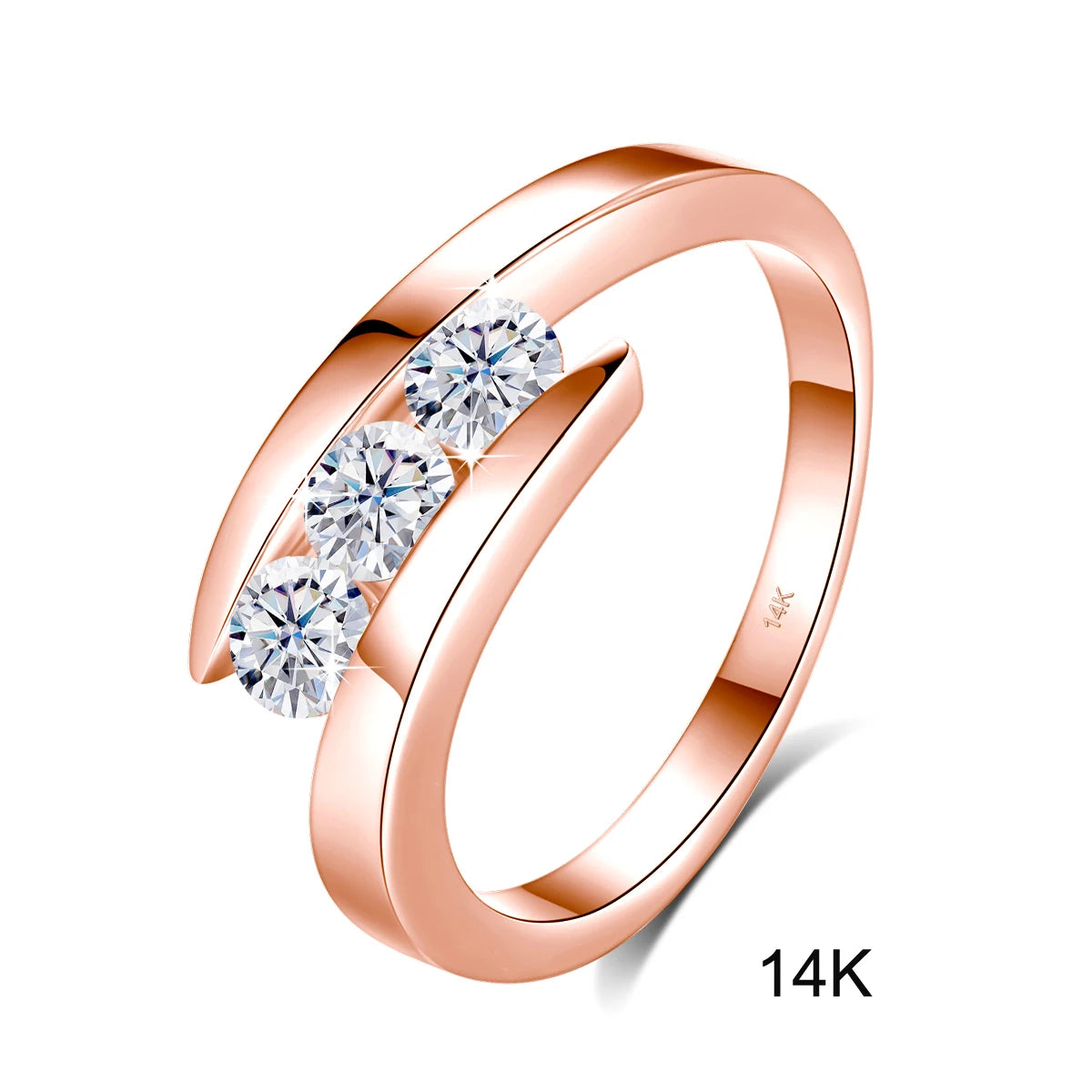 Kirin Palace 3 Stones Moissanite Ring For Women 18K 750 14K Gold D VVS Round Cut Solitaire Engagement Rings Female Fine Jewelery