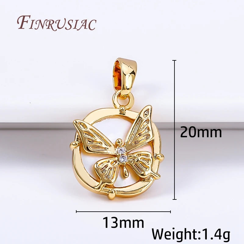 18K Real Gold Plated Butterfly Pendant DIY Necklace Making Accessories,Natural Shell Square Charms  Accessory DIY Jewelry Crafts