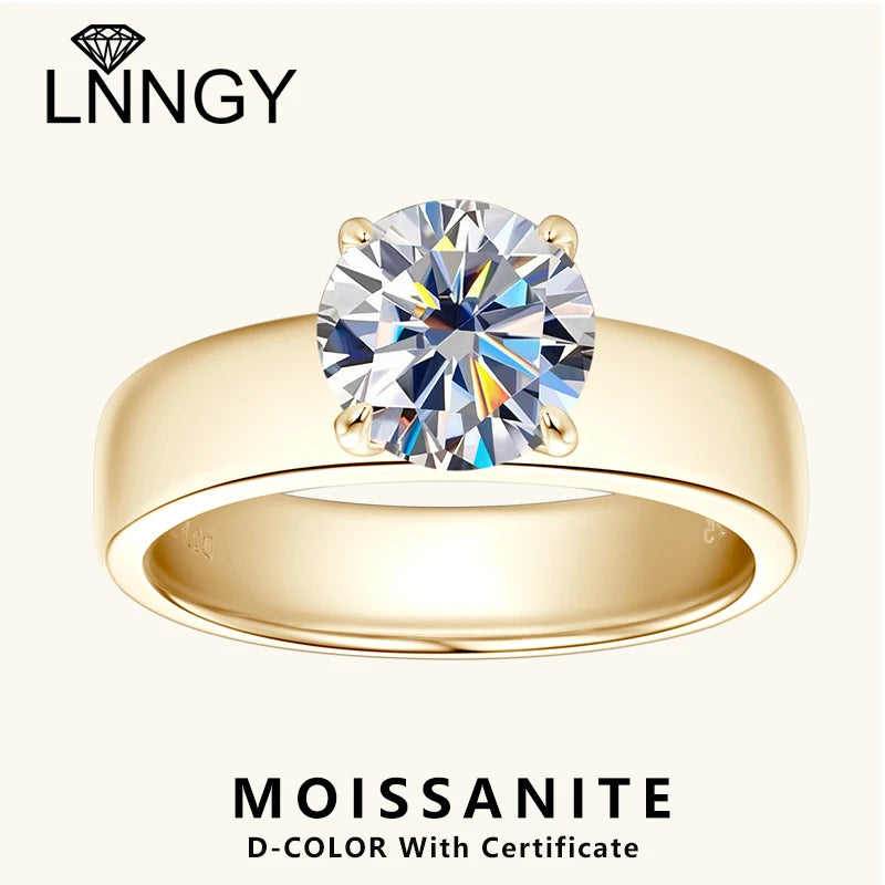 Lnngy 8mm Moissanite Solitaire Ring Certified 925 Sterling Silver Wide Chunky Rings For Women Girls Wedding Party Jewelry Gift