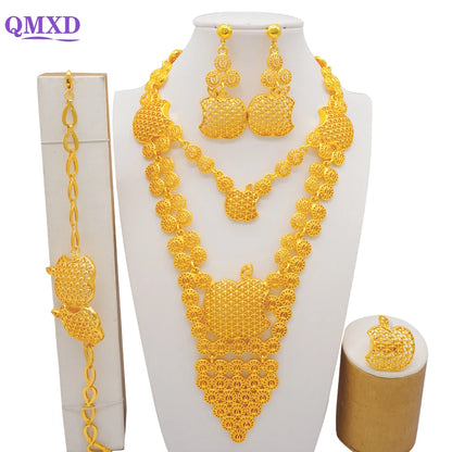 Dubai Gold Color Jewelry Sets African Indian wedding Bridal Wife gifts Necklace Bracelet Earrings ring Jewelery for Women 2022