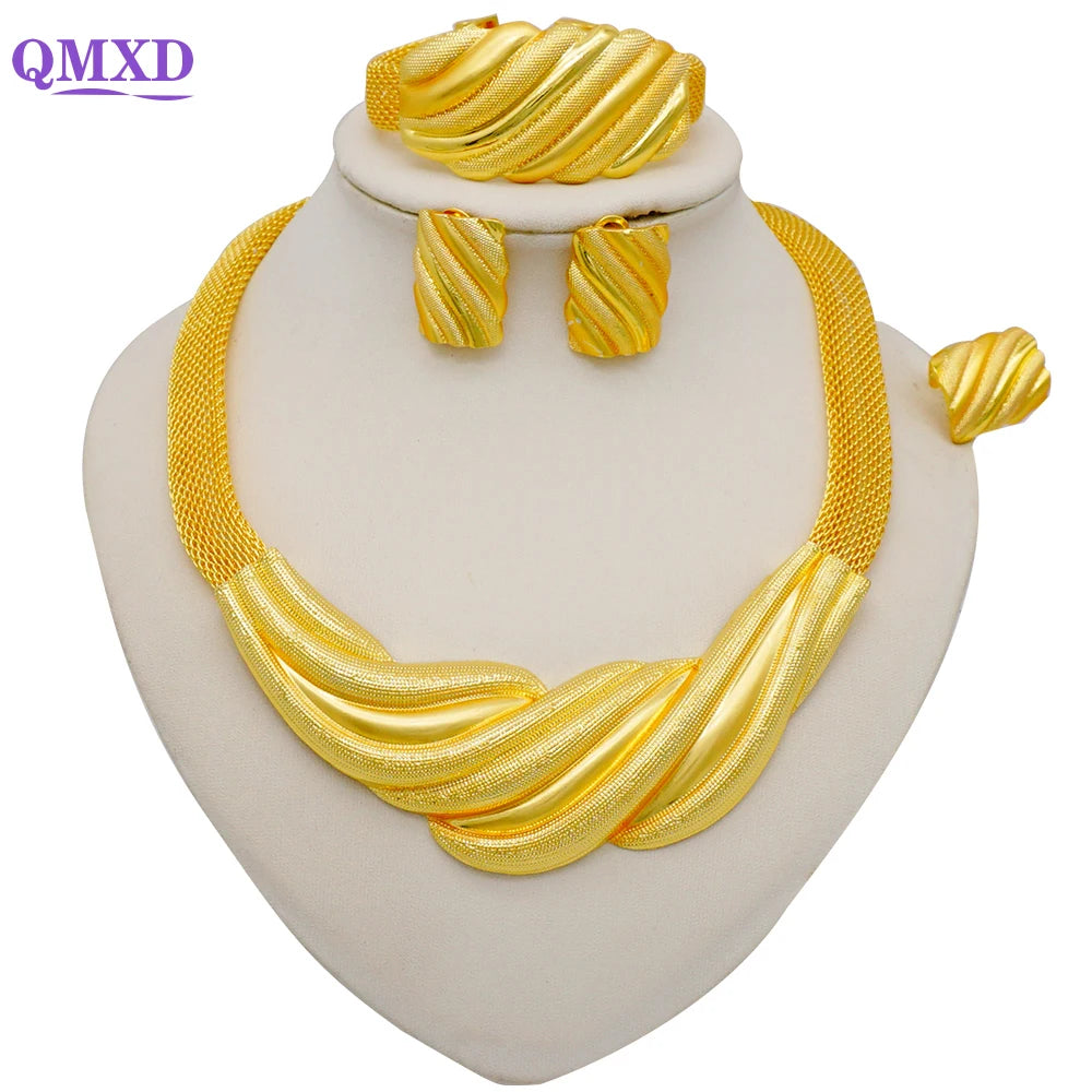 Dubai Gold Color Jewelry Sets African Indian wedding Bridal Wife gifts Necklace Bracelet Earrings ring Jewelery for Women 2022