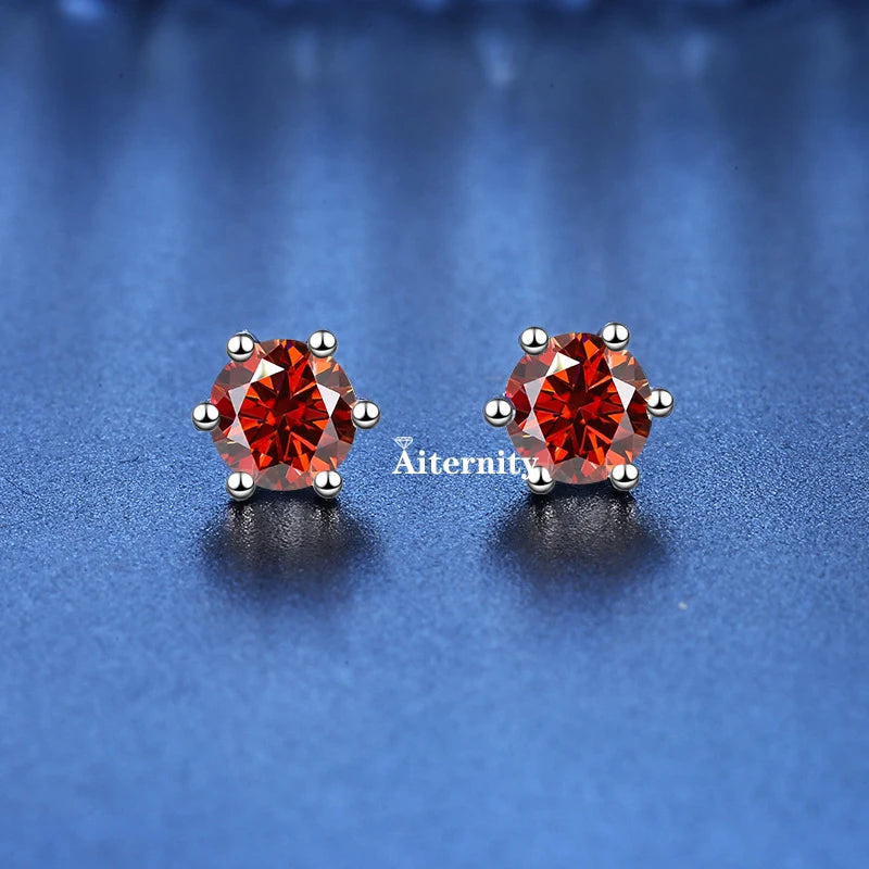GRA Moissanite VVS1 Earrings Women 925 Sterling Silver Moissanita And Zircon Ear Studs Pink Yellow Red Orange Pass Diamond Test