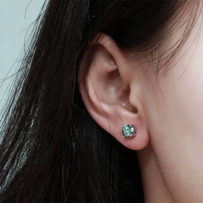 HORRIPAL Green Moissanite Earring 4 Prongs Classic Trendy Lab Grown Diamond with GRA Certified 925 Silver Earrings for Women Man