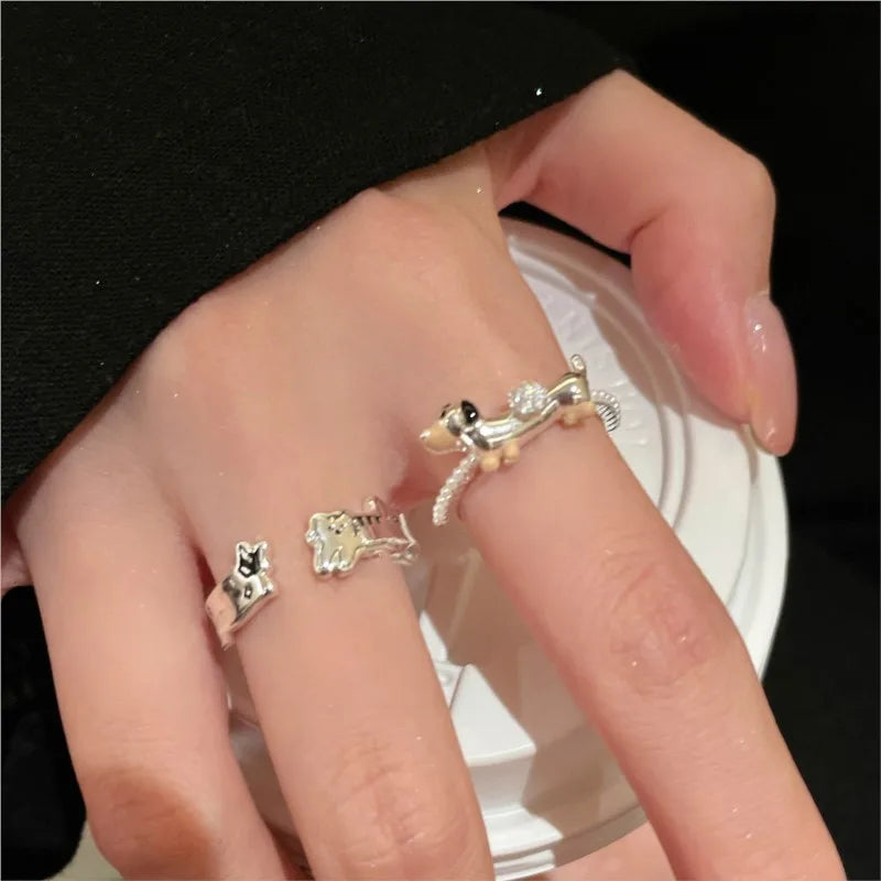 925 Sterling Silver Zircon Dog Ring For Women Animal Matte Irregular Cloud Halloween Creativity Jewelry Gift Dropship