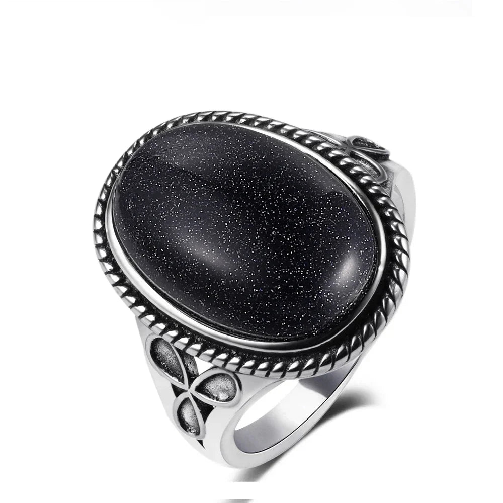 S925 Silver Retro Natural Labradorite Flower Rings Jewelry Silver Large Tiger Eye Engagement Wedding Gift for Women