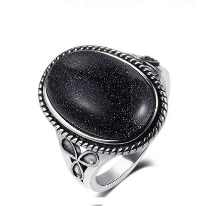 S925 Silver Retro Natural Labradorite Flower Rings Jewelry Silver Large Tiger Eye Engagement Wedding Gift for Women