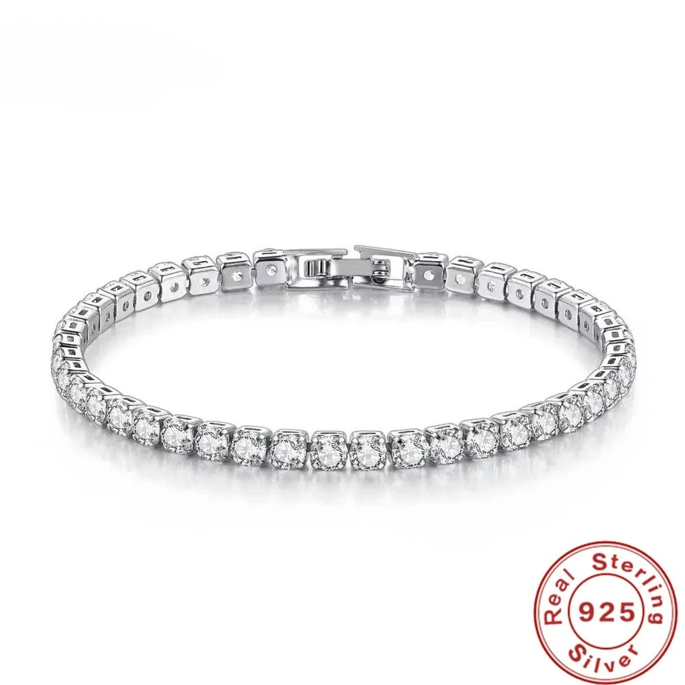 Hot popular S925 Sterling Silver charms 4MM Colored Crystal Bracelets for Women Fashion Jewelry Party wedding Engagement gifts