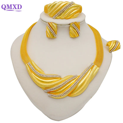 Dubai Gold Color Jewelry Sets African Indian wedding Bridal Wife gifts Necklace Bracelet Earrings ring Jewelery for Women 2022