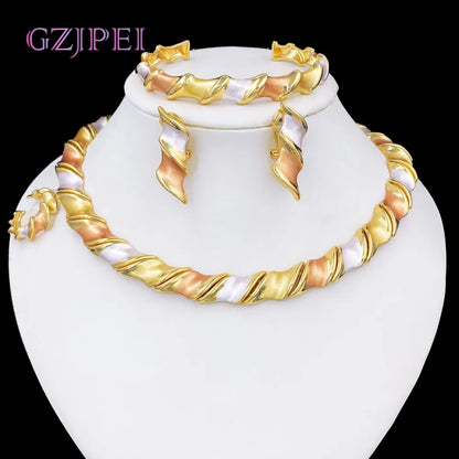 GZJPEI 2025 New Wedding Jewelry Set Luxury Dubai Women Jewelery Hight Quality Three Tone Stylish Party Accessories Gift For Love