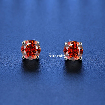 GRA Moissanite VVS1 Earrings Women 925 Sterling Silver Moissanita And Zircon Ear Studs Pink Yellow Red Orange Pass Diamond Test