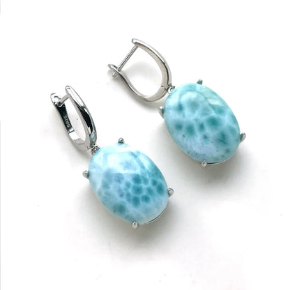 CSJ Big Stone Natural Larimar Earring Sterling 925 Silver Malachite Moonstone Amazonite Kyanite 13*18mm for Women Party Gift