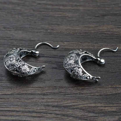 S925 Sterling Silver Stud Earrings New Fashion Simple Ancient Hollow Flower Ear-studs Solid Pure Argentum Ear Jewelry for Women
