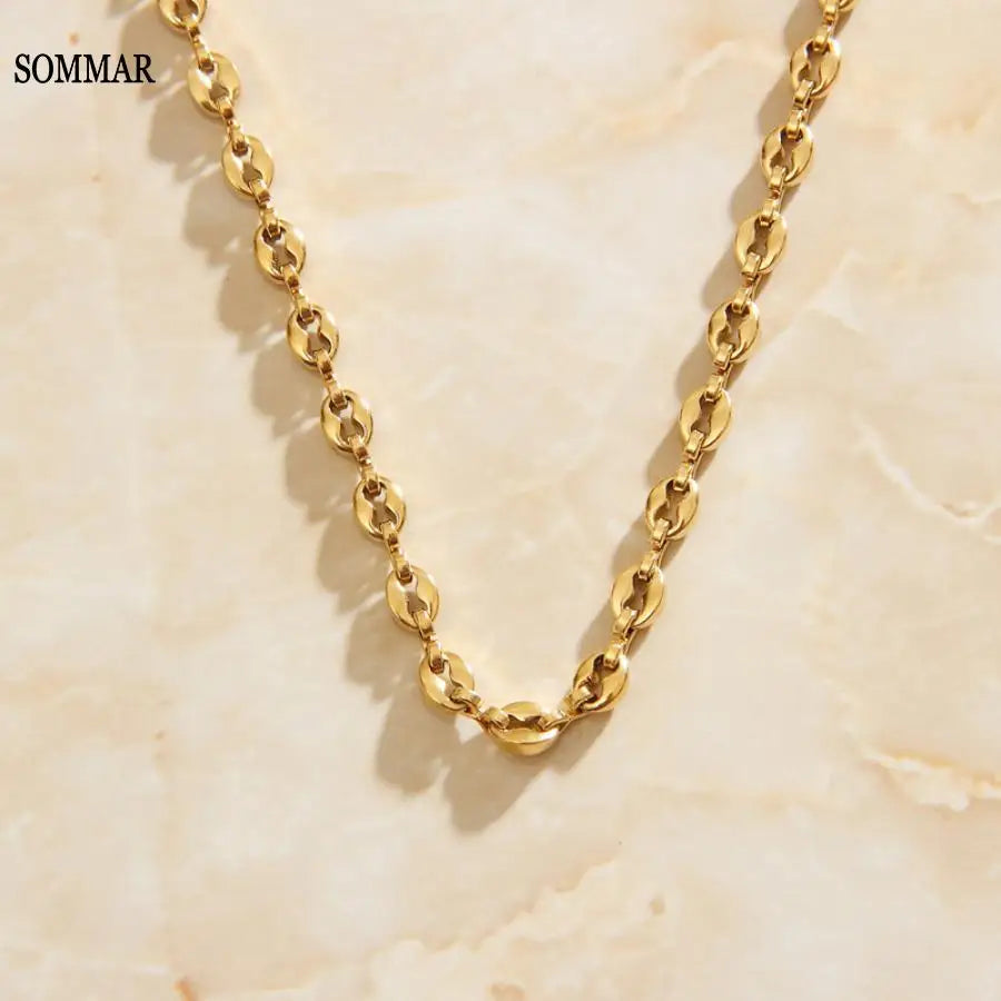 SOMMAR stainless steel  Gold color Lady choker 42cm extender 3cm adjust  necklace pig tonge neck jewelery floating charms