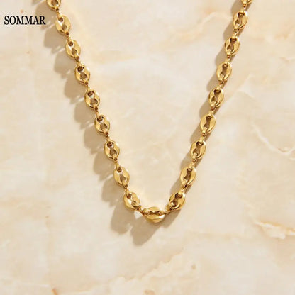 SOMMAR stainless steel  Gold color Lady choker 42cm extender 3cm adjust  necklace pig tonge neck jewelery floating charms