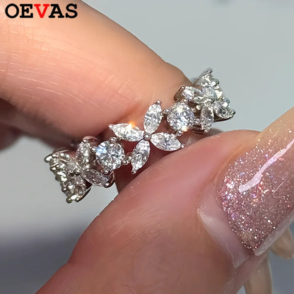 OEVAS Full Real Moissanite Diamond Rings 100% S925 Sterling Silver Sparkling Wedding Bridal Band Party Jewelry Gift For Women